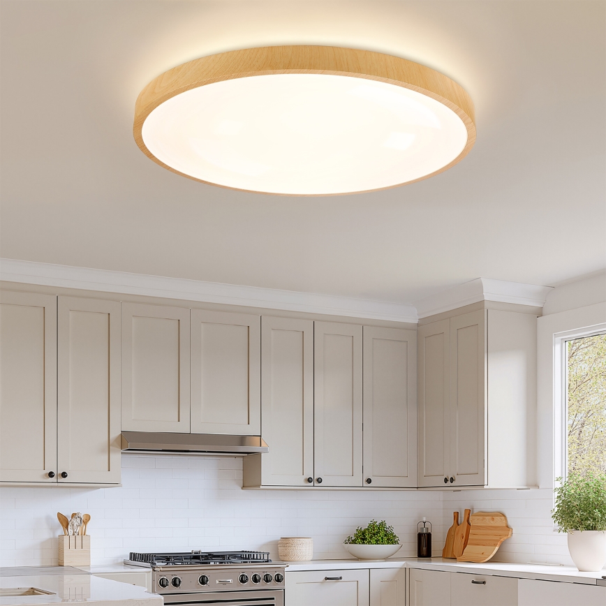 Brilagi - LED-dæmpbar loftlampe GLASS POOL DOUBLE LED/80W/230V 3000-6000K 60 cm trælook + fjernbetjening