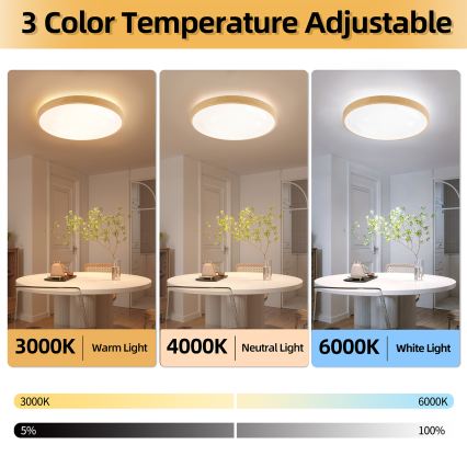 Brilagi - LED-dæmpbar loftlampe GLASS POOL DOUBLE LED/80W/230V 3000-6000K 60 cm trælook + fjernbetjening
