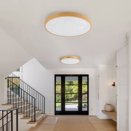 Brilagi - LED-dæmpbar loftlampe GLASS POOL DOUBLE LED/80W/230V 3000-6000K 60 cm trælook + fjernbetjening