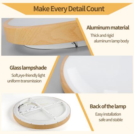 Brilagi - LED-dæmpbar loftlampe GLASS POOL DOUBLE LED/80W/230V 3000-6000K 60 cm trælook + fjernbetjening