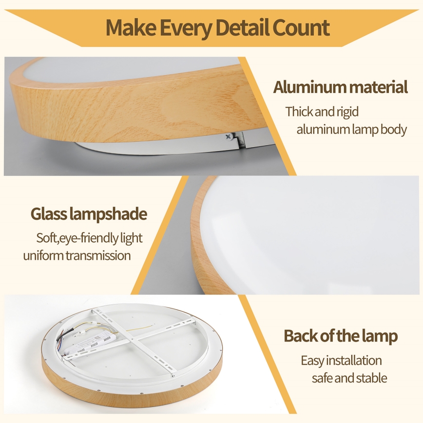 Brilagi - LED-dæmpbar loftlampe GLASS POOL DOUBLE LED/80W/230V 3000-6000K 60 cm trælook + fjernbetjening