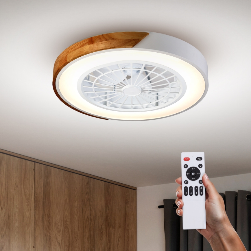 Brilagi - LED dæmpbar loftlampe med ventilator LED/30W/230V 3000-6500K Ø 50 cm hvid/eg + fjernbetjening