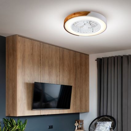 Brilagi - LED dæmpbar loftlampe med ventilator LED/30W/230V 3000-6500K Ø 50 cm hvid/eg + fjernbetjening