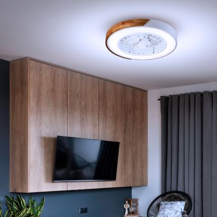 Brilagi - LED dæmpbar loftlampe med ventilator LED/30W/230V 3000-6500K Ø 50 cm hvid/eg + fjernbetjening