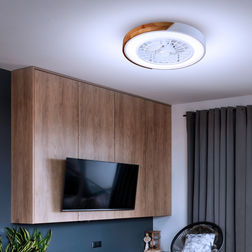 Brilagi - LED dæmpbar loftlampe med ventilator LED/30W/230V 3000-6500K Ø 50 cm hvid/eg + fjernbetjening