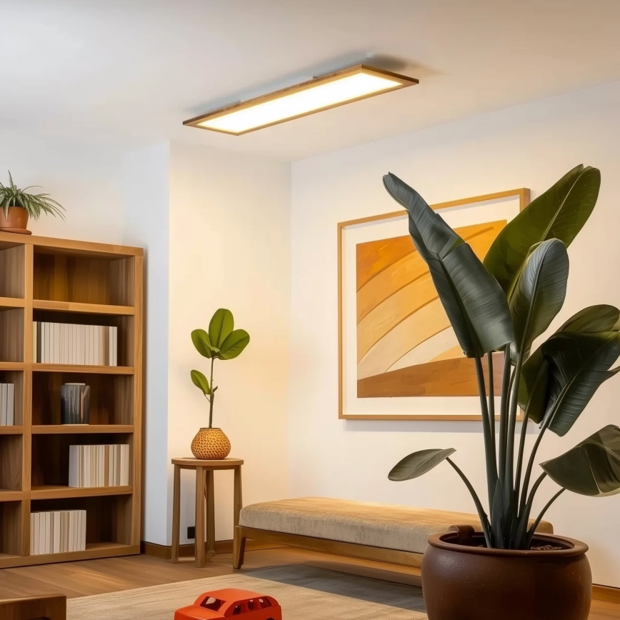 Brilagi - Dæmpbar LED-loftlampe SLIMFRAME WOOD LED/58W/230V 124x33,7 cm 3000-6000K brun + fjernbetjening