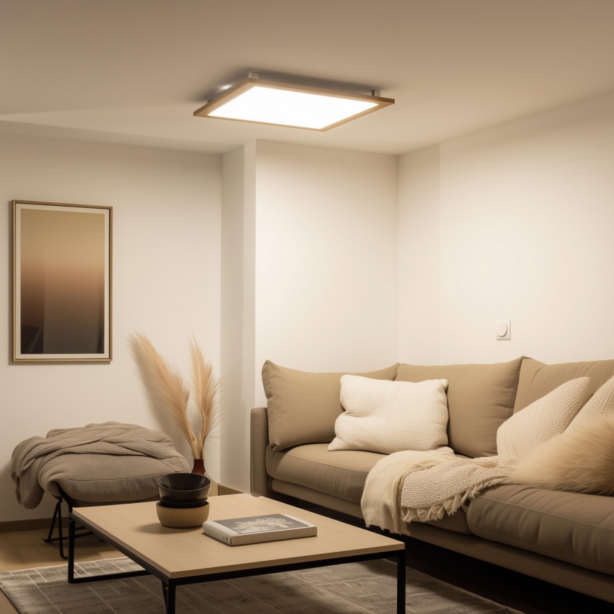 Brilagi - LED-dæmpbar loftlampe SLIMFRAME WOOD LED/58W/230V 64x64 cm 3000-6000K brun + fjernbetjening