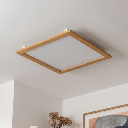 Brilagi - LED-dæmpbar loftlampe SLIMFRAME WOOD LED/58W/230V 64x64 cm 3000-6000K brun + fjernbetjening