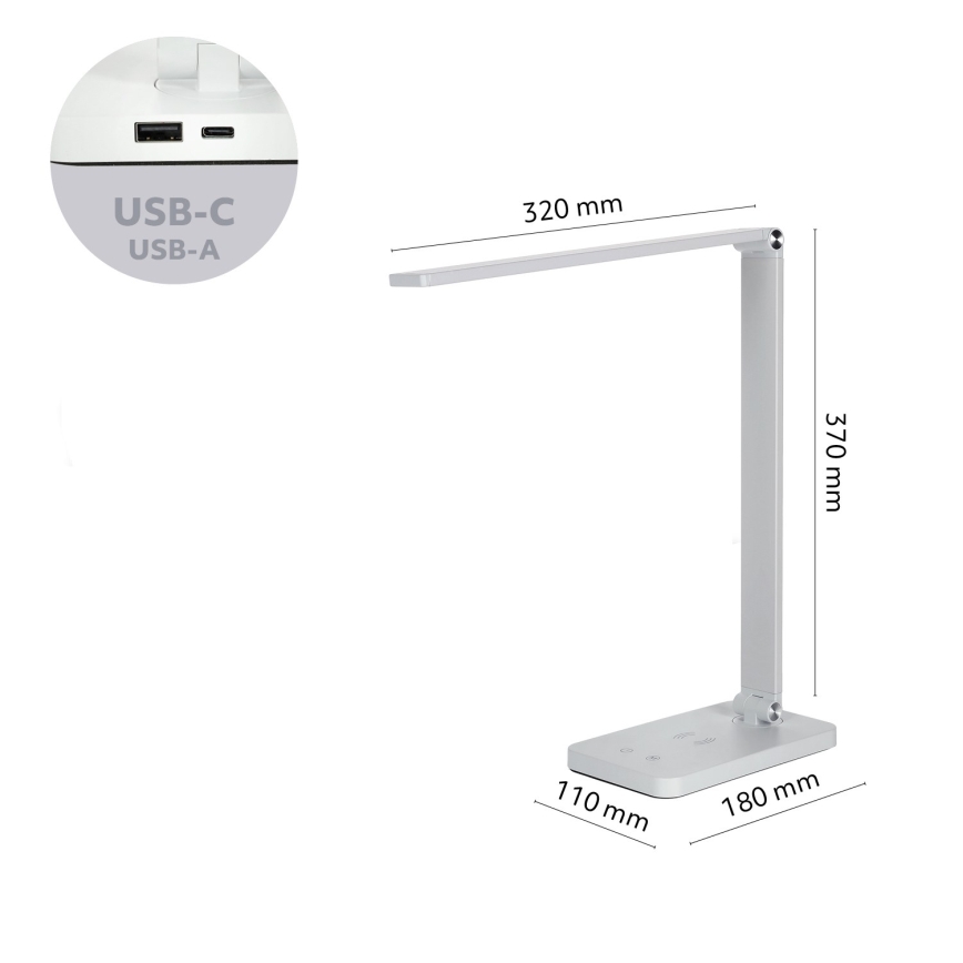 Brilagi - LED-dæmpbar berøringsfølsom bordlampe med trådløs QI-opladning MODO CHARGE LED/7W/5V 3000/4000/6000K hvid