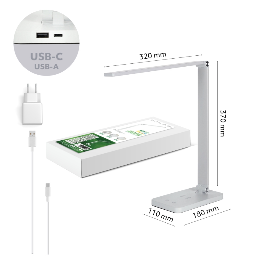 Brilagi - LED-dæmpbar berøringsfølsom bordlampe med trådløs QI-opladning MODO CHARGE LED/7W/5V 3000/4000/6000K hvid