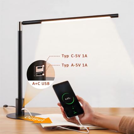 Brilagi - Dæmpbar LED-bordlampe med touch og USB-porte VARIO LED/7W/230V 3000-6500K CRI 96 sort