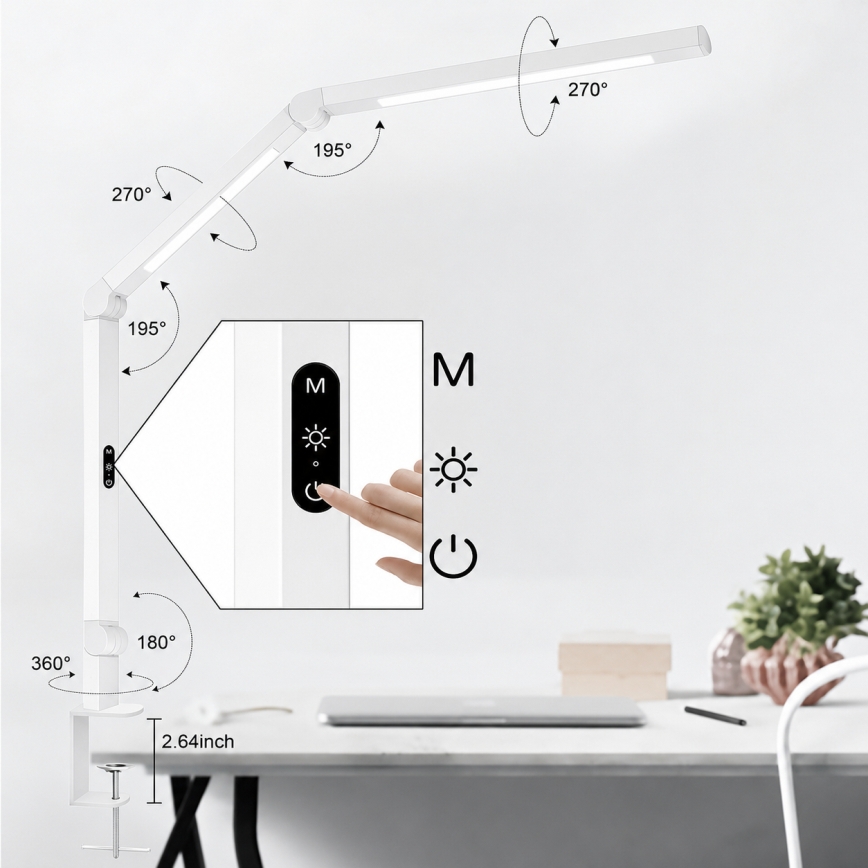 Brilagi - LED-dæmpbar berøringsbetjent fleksibel bordlampe VARIO LED/12W/230V 3000/4000/5000/6500K CRI 92 hvid