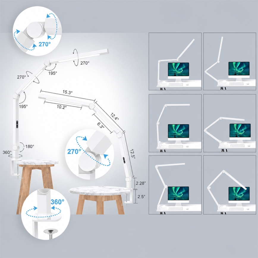Brilagi - LED-dæmpbar berøringsbetjent fleksibel bordlampe VARIO LED/12W/230V 3000/4000/5000/6500K CRI 92 hvid