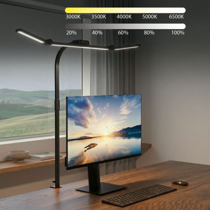 Brilagi - Dæmpbar berøringsbetjent skrivebordslampe med klemme VARIO LED/24W/230V 3000-6500K CRI 92 sort