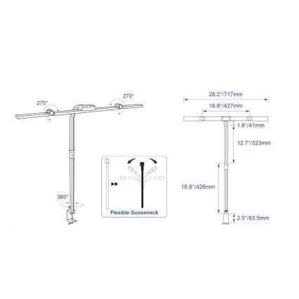 Brilagi - Dæmpbar berøringsbetjent skrivebordslampe med klemme VARIO LED/24W/230V 3000-6500K CRI 92 sort