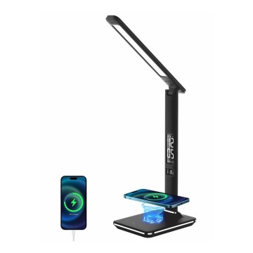Brilagi - LED dæmpbar bordlampe med trådløs QI-opladning og USB REGINA LED/8,5W/230V sort