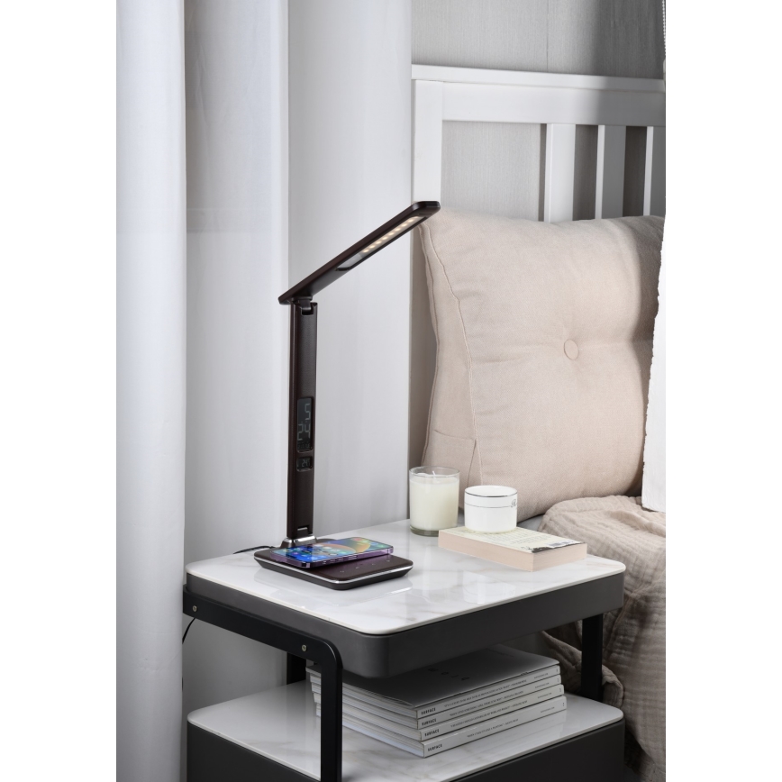 Brilagi - Dæmpbar LED-bordlampe med trådløs QI-opladning og USB REGINA LED/8,5W/230V brun