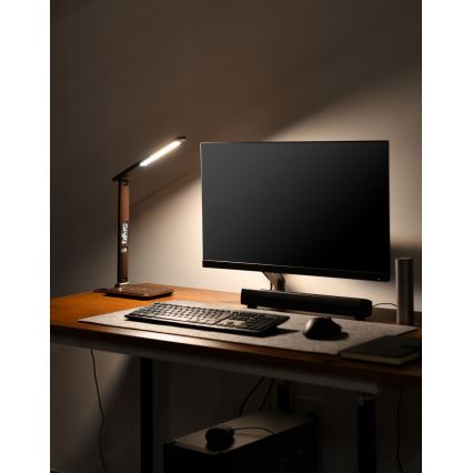 Brilagi - Dæmpbar LED-bordlampe med trådløs QI-opladning og USB REGINA LED/8,5W/230V brun