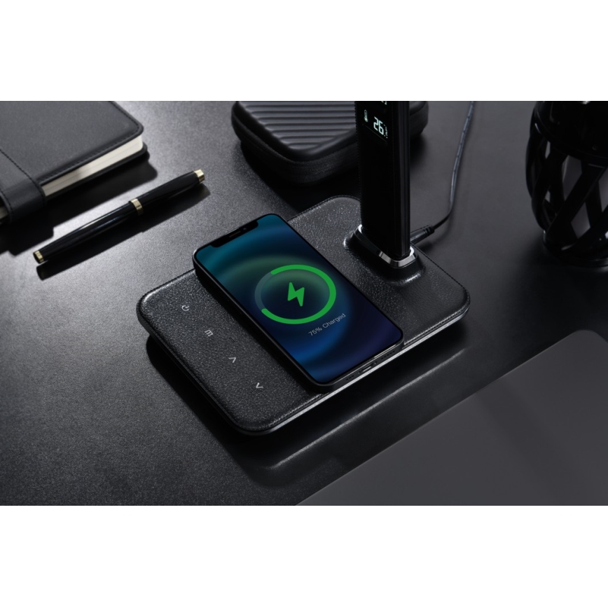 Brilagi - LED dæmpbar bordlampe med trådløs QI-opladning og USB REGINA LED/8,5W/230V sort
