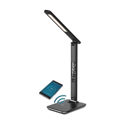 Brilagi - LED dæmpbar bordlampe med trådløs QI-opladning og USB REGINA LED/8,5W/230V sort