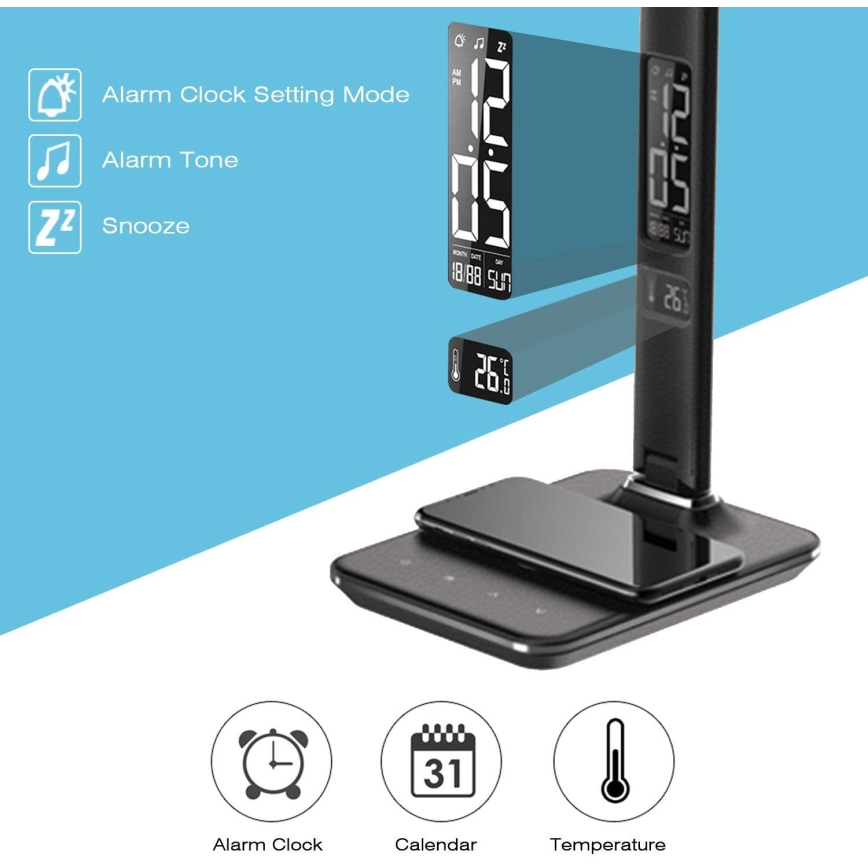 Brilagi - LED dæmpbar bordlampe med trådløs QI-opladning og USB REGINA LED/8,5W/230V sort