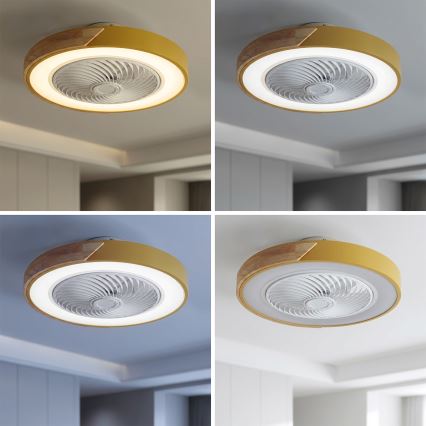 Brilagi - Dæmpbar LED-loftlampe med ventilator, LED 38 W, 230 V, 3000–6500 K, Ø 50 cm, guld/eg, med fjernbetjening