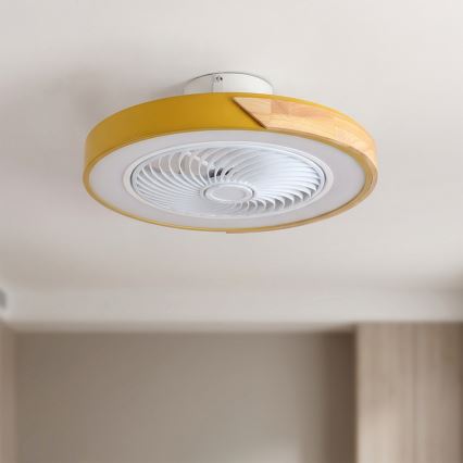 Brilagi - Dæmpbar LED-loftlampe med ventilator, LED 38 W, 230 V, 3000–6500 K, Ø 50 cm, guld/eg, med fjernbetjening