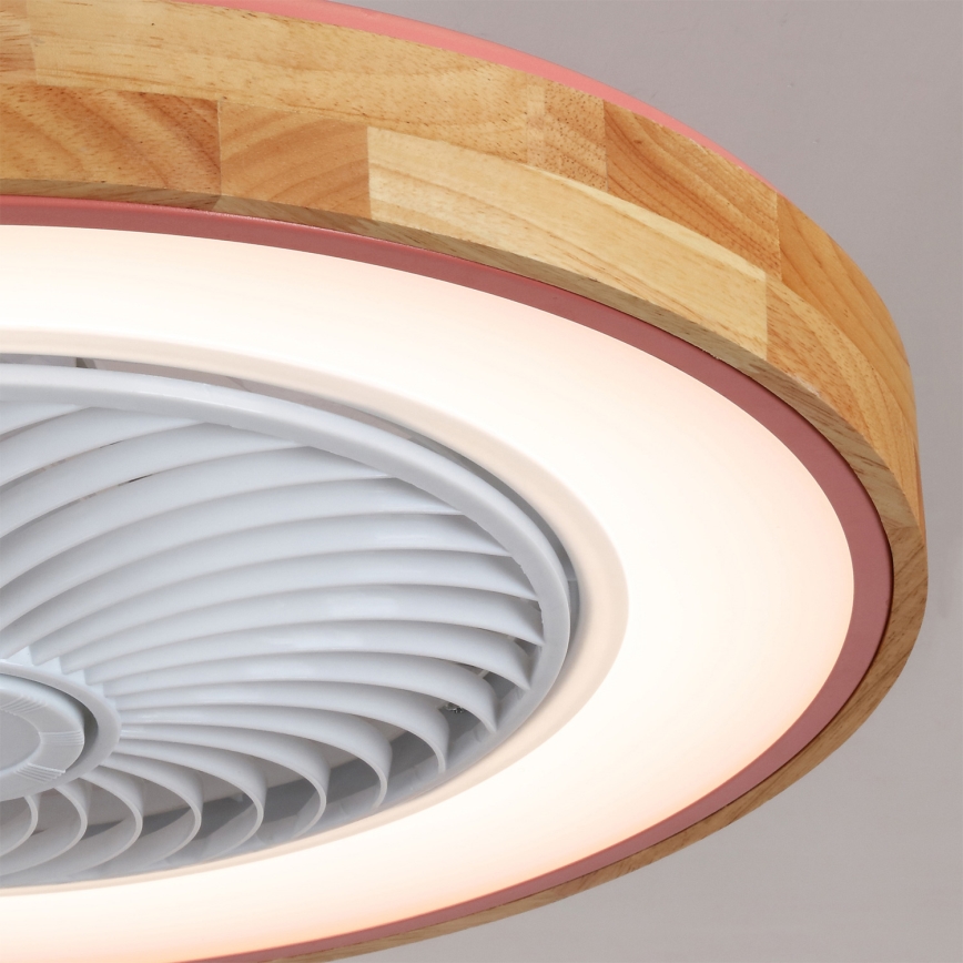 Brilagi - LED-dæmpbar loftlampe med ventilator, LED 38W, 230V, 3000–6500K, Ø 50 cm, rosa/eg + fjernbetjening