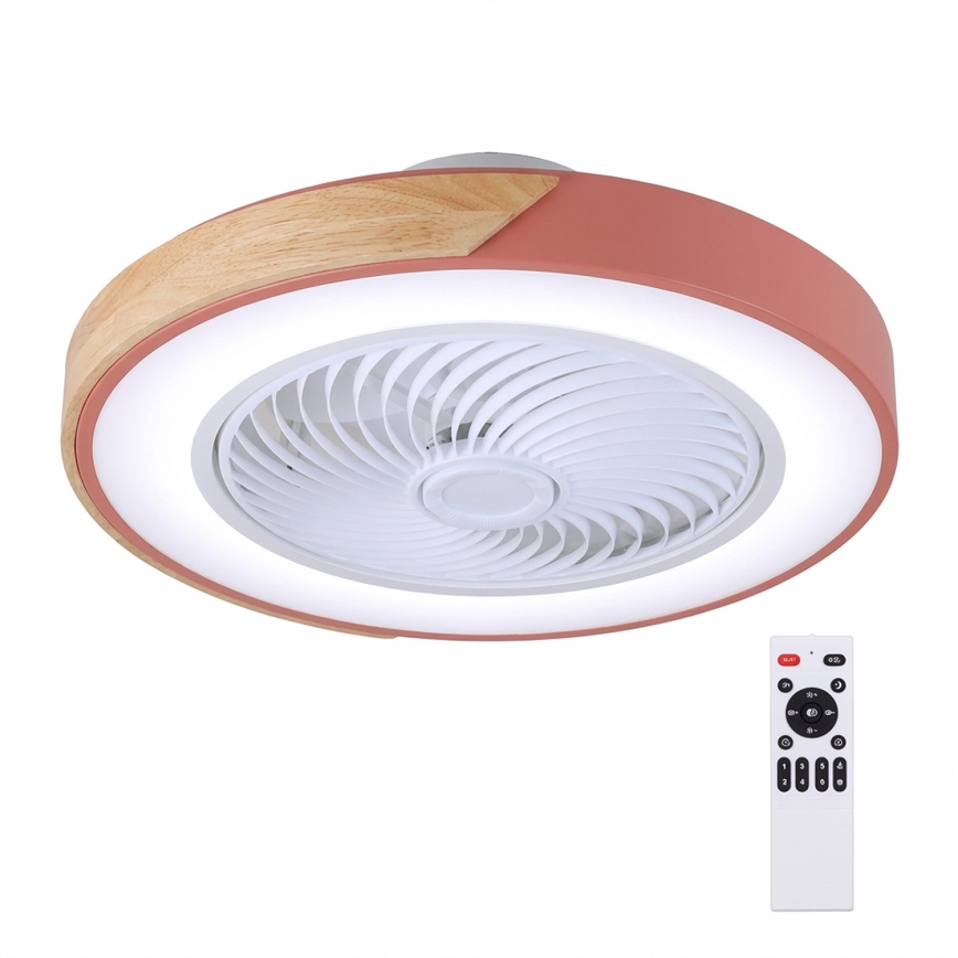 Brilagi - LED-dæmpbar loftlampe med ventilator, LED 38W, 230V, 3000–6500K, Ø 50 cm, rosa/eg + fjernbetjening