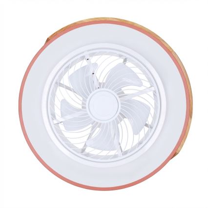 Brilagi - LED-dæmpbar loftlampe med ventilator, LED 38W, 230V, 3000–6500K, Ø 50 cm, rosa/eg + fjernbetjening