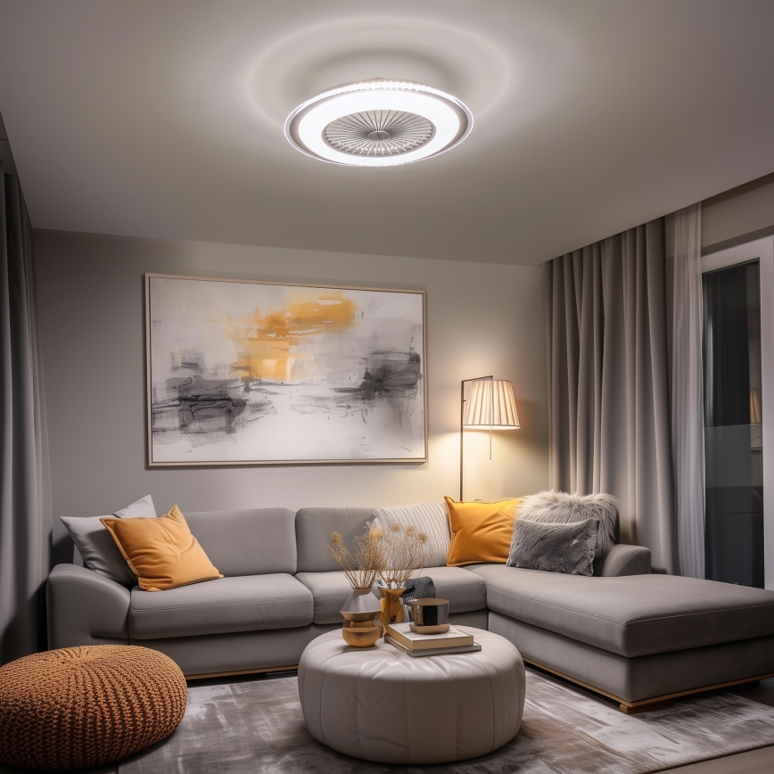 Brilagi - LED Dæmpbar lampe med ventilator RONDA LED/48W/230V 3000-6000K sølv + fjernbetjening