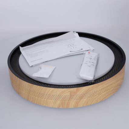Brilagi - LED dæmpbar loftlampe COCI LED/48W/230V 3000-6500K Ø 39 cm trælook/sort + fjernbetjening
