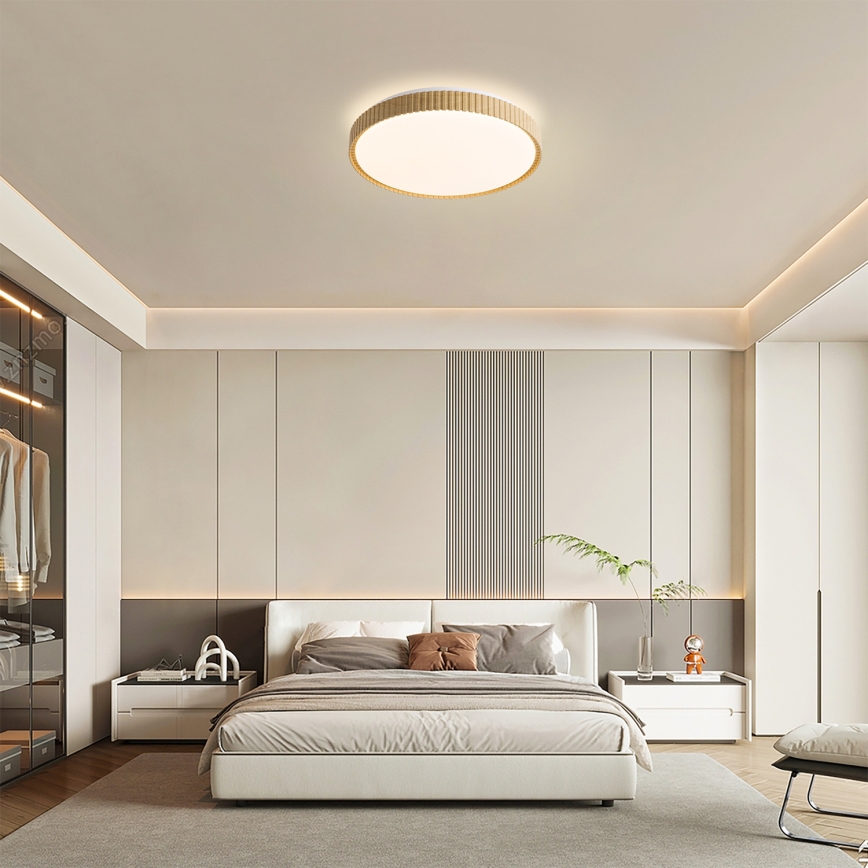 Brilagi - Dæmpbar LED-loftlampe CORVO LED/72W/230V 3000-6000K trælook Ø 50 cm + fjernbetjening