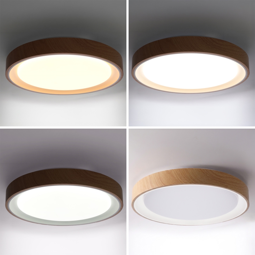 Brilagi - FLOCO LED, dæmpbar loftlampe/48W/230V Ø 40 cm trælook/hvid + fjernbetjening