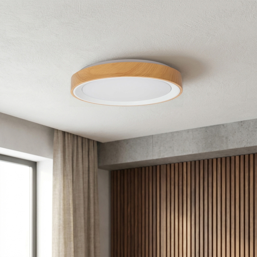 Brilagi - FLOCO LED, dæmpbar loftlampe/48W/230V Ø 40 cm trælook/hvid + fjernbetjening