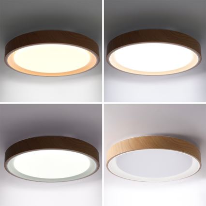 Brilagi - FLOCO LED, dæmpbar loftlampe/48W/230V Ø 40 cm trælook/hvid + fjernbetjening