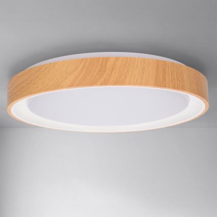 Brilagi - FLOCO LED, dæmpbar loftlampe/48W/230V Ø 40 cm trælook/hvid + fjernbetjening
