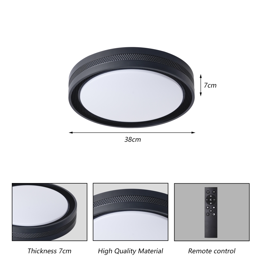 Brilagi - LED dæmpbar loftlampe KREON LED/54W/230V 3000-6000K sort Ø 38 cm + fjernbetjening
