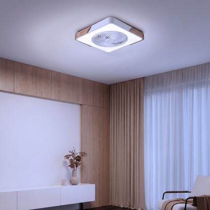 Brilagi - Dæmpbar LED-loftlampe med ventilator LED/30W/230V 3000-6500K hvid/egetræ + fjernbetjening