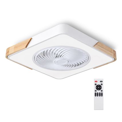 Brilagi - Dæmpbar LED-loftlampe med ventilator LED/30W/230V 3000-6500K hvid/egetræ + fjernbetjening