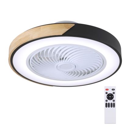 Brilagi - LED-dæmpbar loftlampe med ventilator LED/30W/230V 3000-6500K Ø 50 cm sort/eg + fjernbetjening