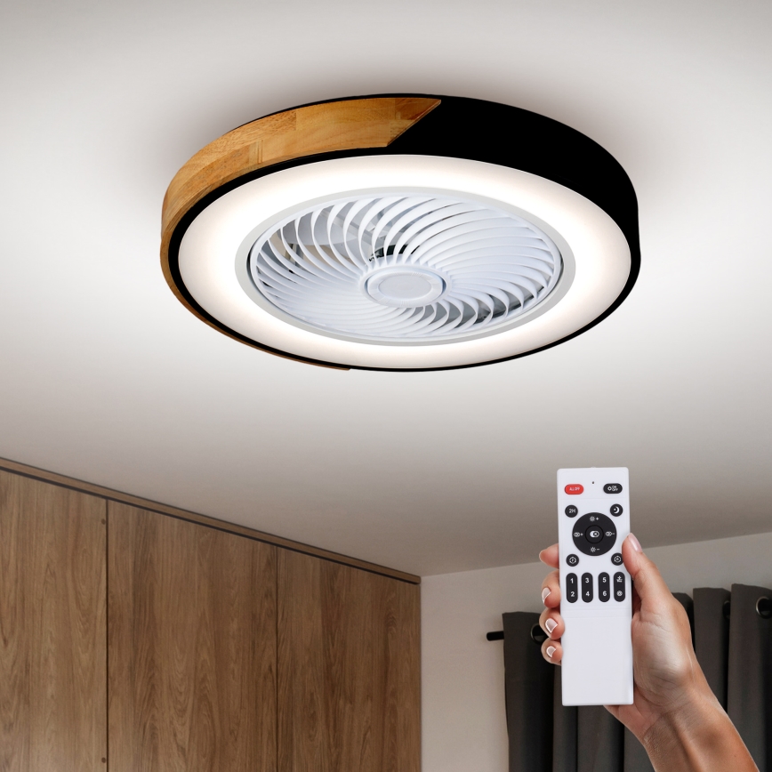 Brilagi - LED-dæmpbar loftlampe med ventilator LED/30W/230V 3000-6500K Ø 50 cm sort/eg + fjernbetjening