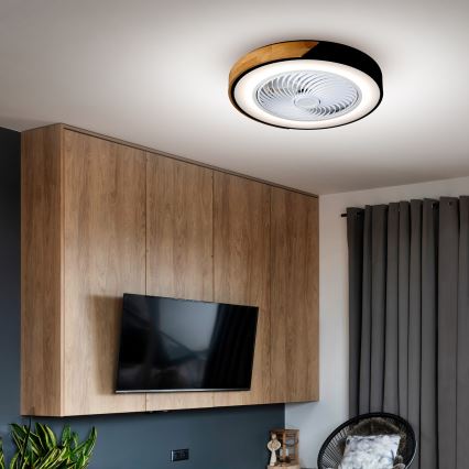 Brilagi - LED-dæmpbar loftlampe med ventilator LED/30W/230V 3000-6500K Ø 50 cm sort/eg + fjernbetjening