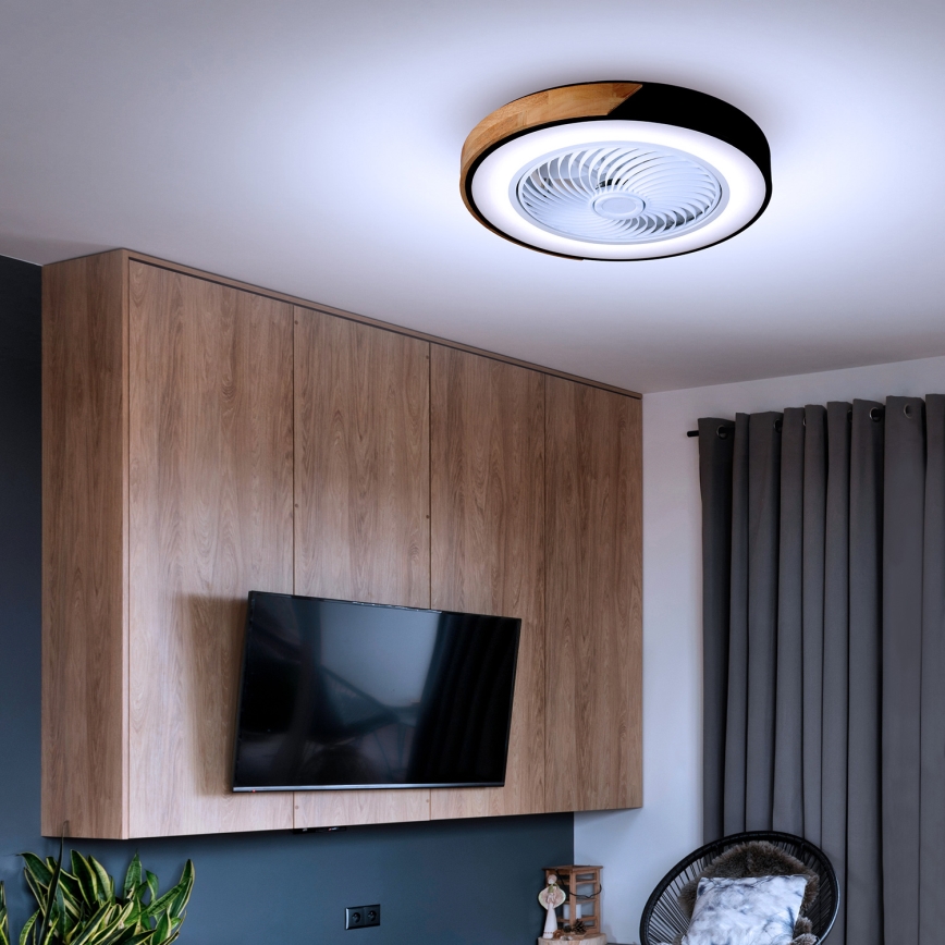 Brilagi - LED-dæmpbar loftlampe med ventilator LED/30W/230V 3000-6500K Ø 50 cm sort/eg + fjernbetjening