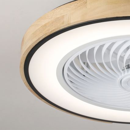 Brilagi - LED-dæmpbar loftlampe med ventilator LED/30W/230V 3000-6500K Ø 50 cm sort/eg + fjernbetjening