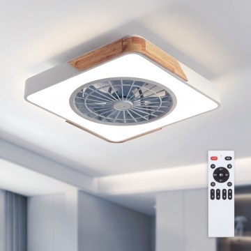 Brilagi - LED-dæmpbar loftlampe med ventilator LED/38W/230V 3000-6500K 3000-6500K 50x50 cm hvid/eg + fjernbetjening