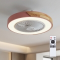 Brilagi - LED-dæmpbar loftlampe med ventilator, LED 38W, 230V, 3000–6500K, Ø 50 cm, rosa/eg + fjernbetjening