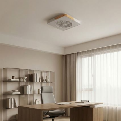 Brilagi - LED dæmpbar loftlampe med ventilator LED/38W/230V 3000-6500K 50x50 cm hvid/eg + fjernbetjening