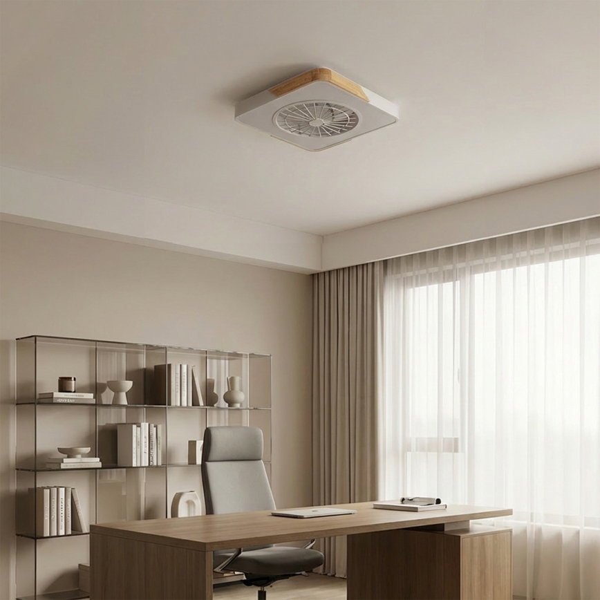 Brilagi - LED dæmpbar loftlampe med ventilator LED/38W/230V 3000-6500K 50x50 cm hvid/eg + fjernbetjening
