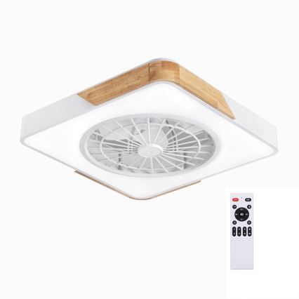 Brilagi - LED dæmpbar loftlampe med ventilator LED/38W/230V 3000-6500K 50x50 cm hvid/eg + fjernbetjening